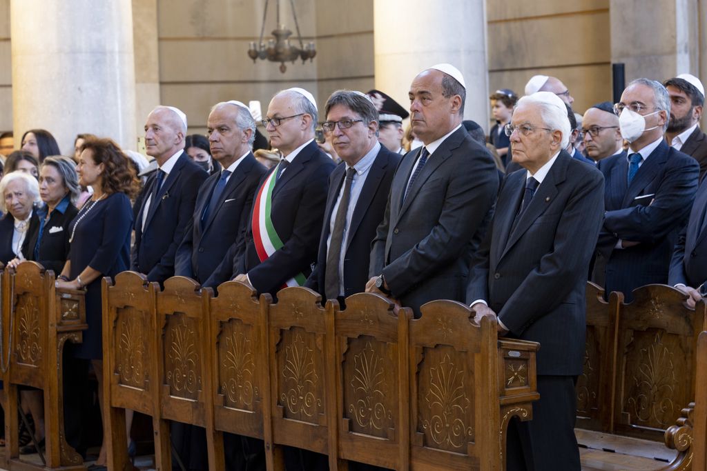 il presidente Sergio Mattarella alla commemorazione per i 40 anni dell'attentato alla Sinagoga di Roma&nbsp;