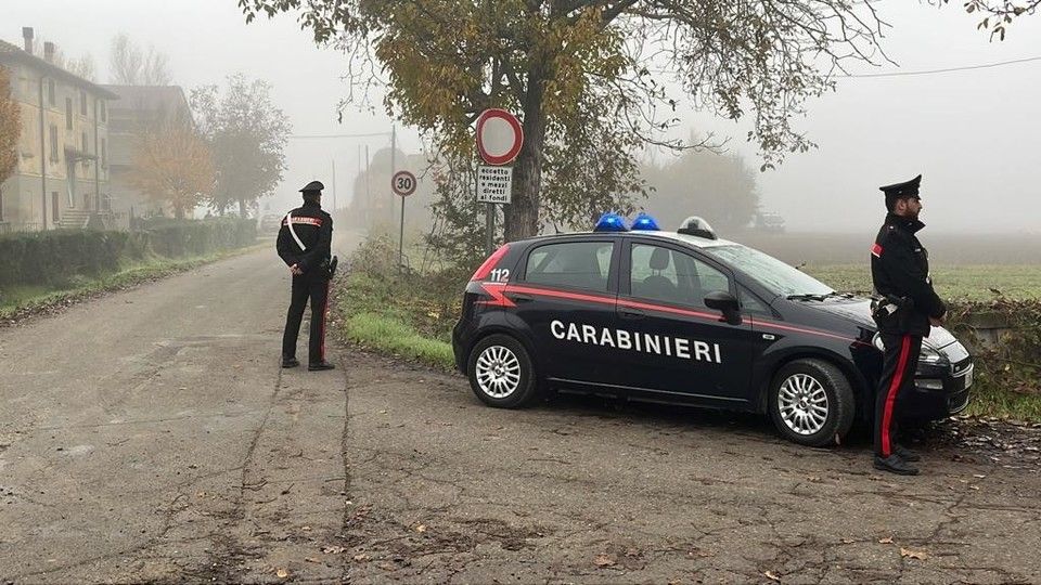 I carabinieri presidiano l'area del ritrovamento a Novellara