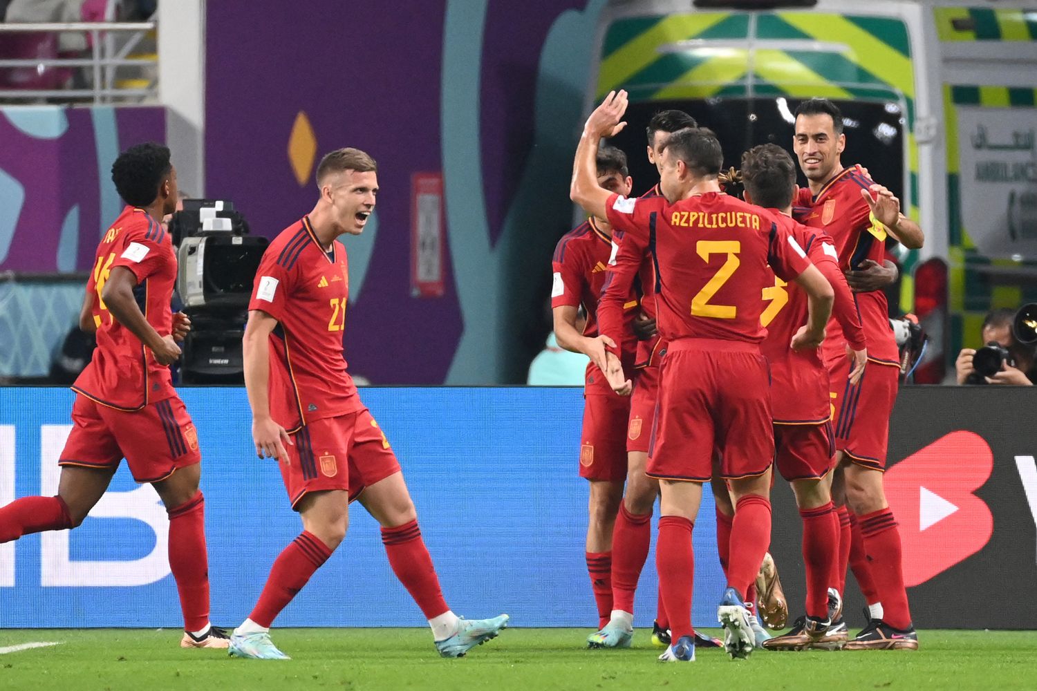 L'esultanza dei giocatori spagnoli al mondiale in Qatar