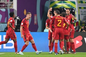 L'esultanza dei giocatori spagnoli al mondiale in Qatar