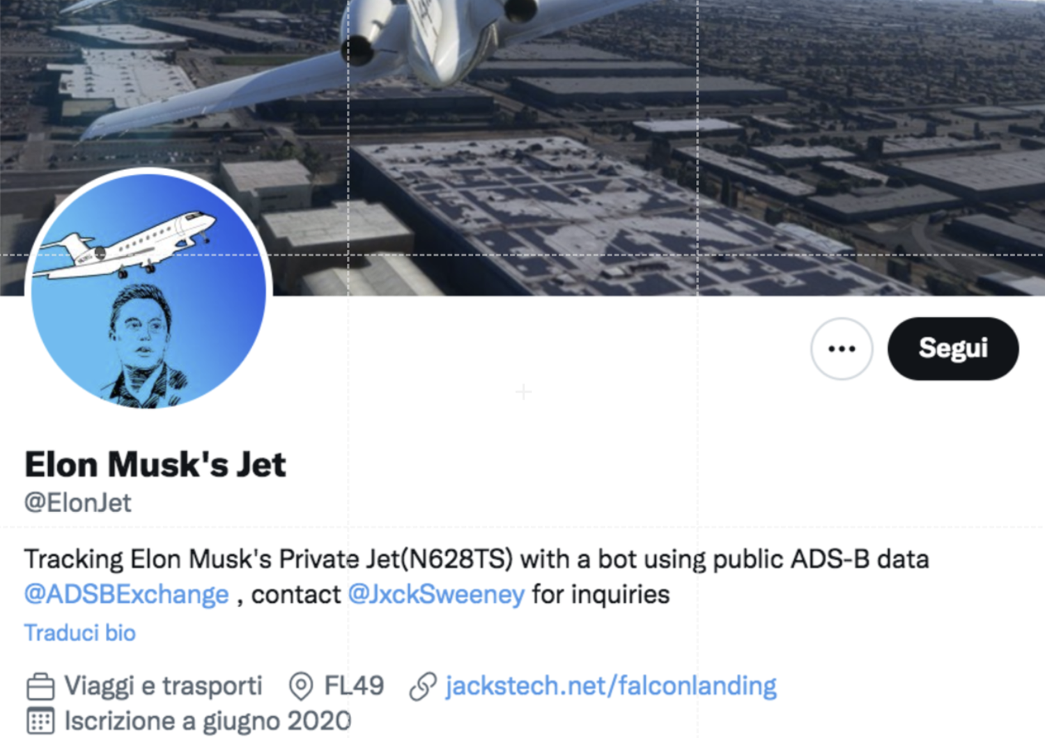 Il profilo Twitter dello studente che monitorava gli spostamenti dell'aereo di Elon Musk