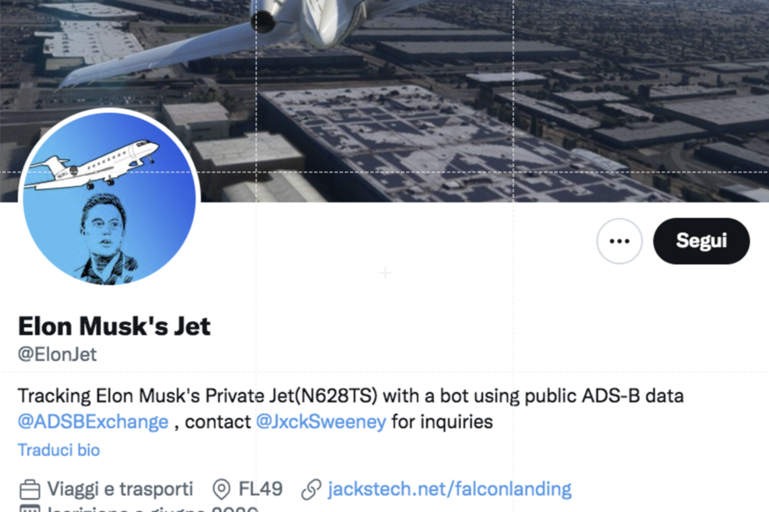 Il profilo Twitter dello studente che monitorava gli spostamenti dell'aereo di Elon Musk