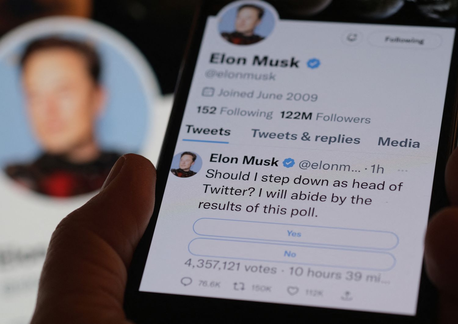Elon Musk annuncia su Twitter un sondaggio sul suo destino alla guida della piattaforma social&nbsp;