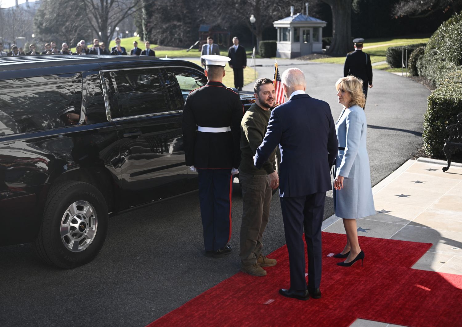 Il presidente degli Stati Uniti Joe Biden e la First Lady Jill Biden danno il benvenuto al presidente ucraino Volodymyr Zelensky arrivato alla Casa Bianca &nbsp;