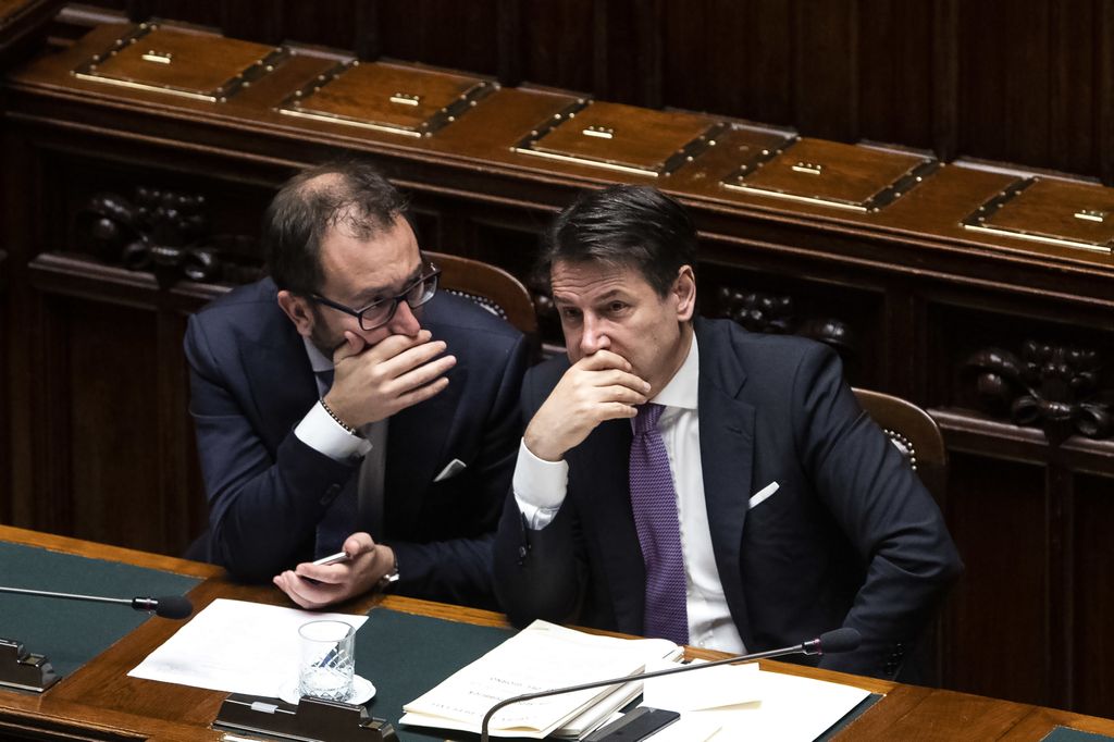 L'ex ministro della Giustizia Alfonso Bonafede, promotore della legge &quot;Spazzacorrotti&quot; e l'ex premier Giuseppe Conte