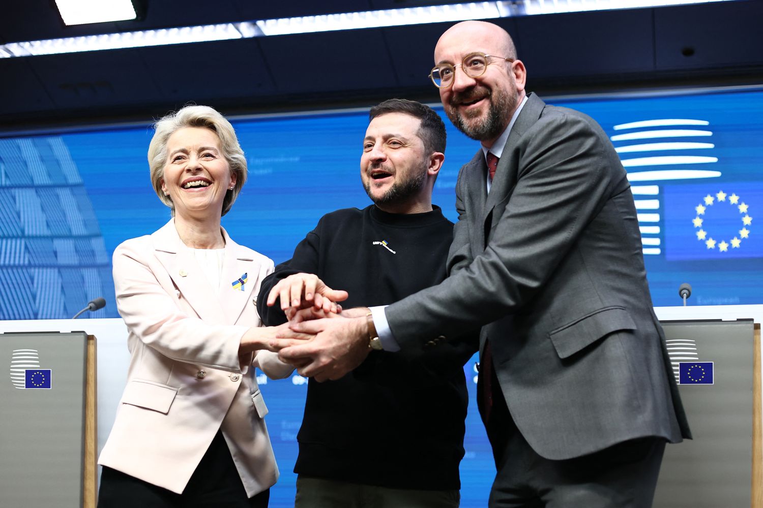 Ursula von der Leyen, Charles Michel e Volodymyr Zelensky