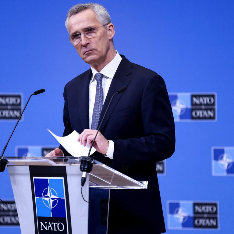 Jens Stoltenberg in conferenza stampa a Bruxelles &nbsp;