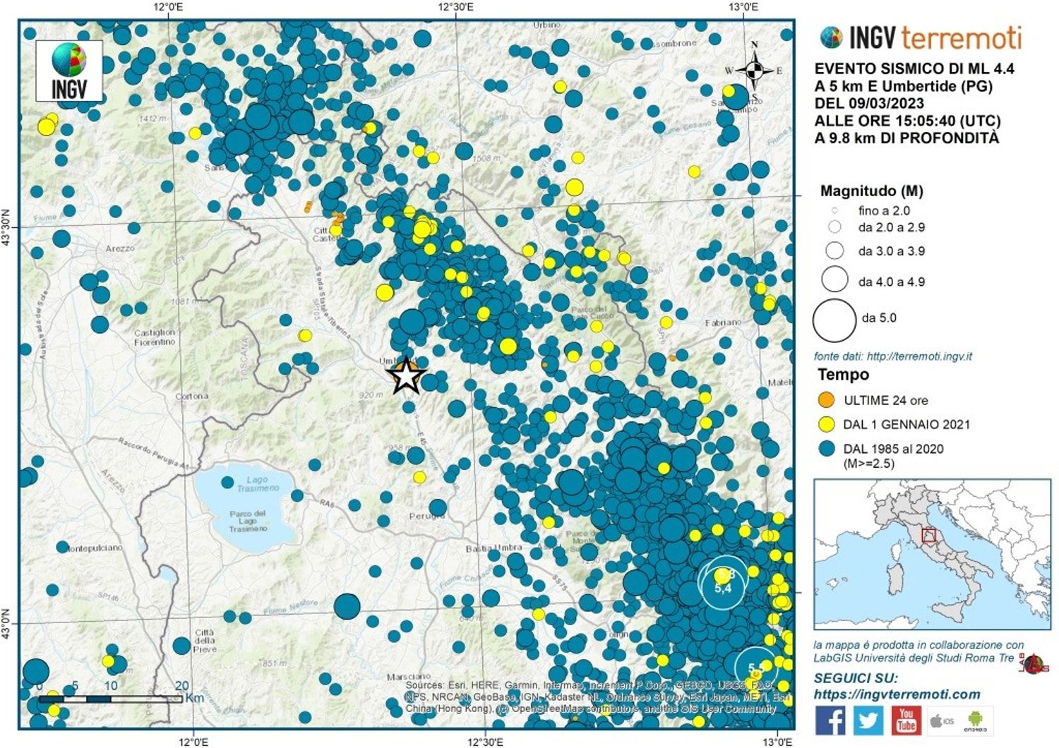 L'area del terremoto elaborata da INGV