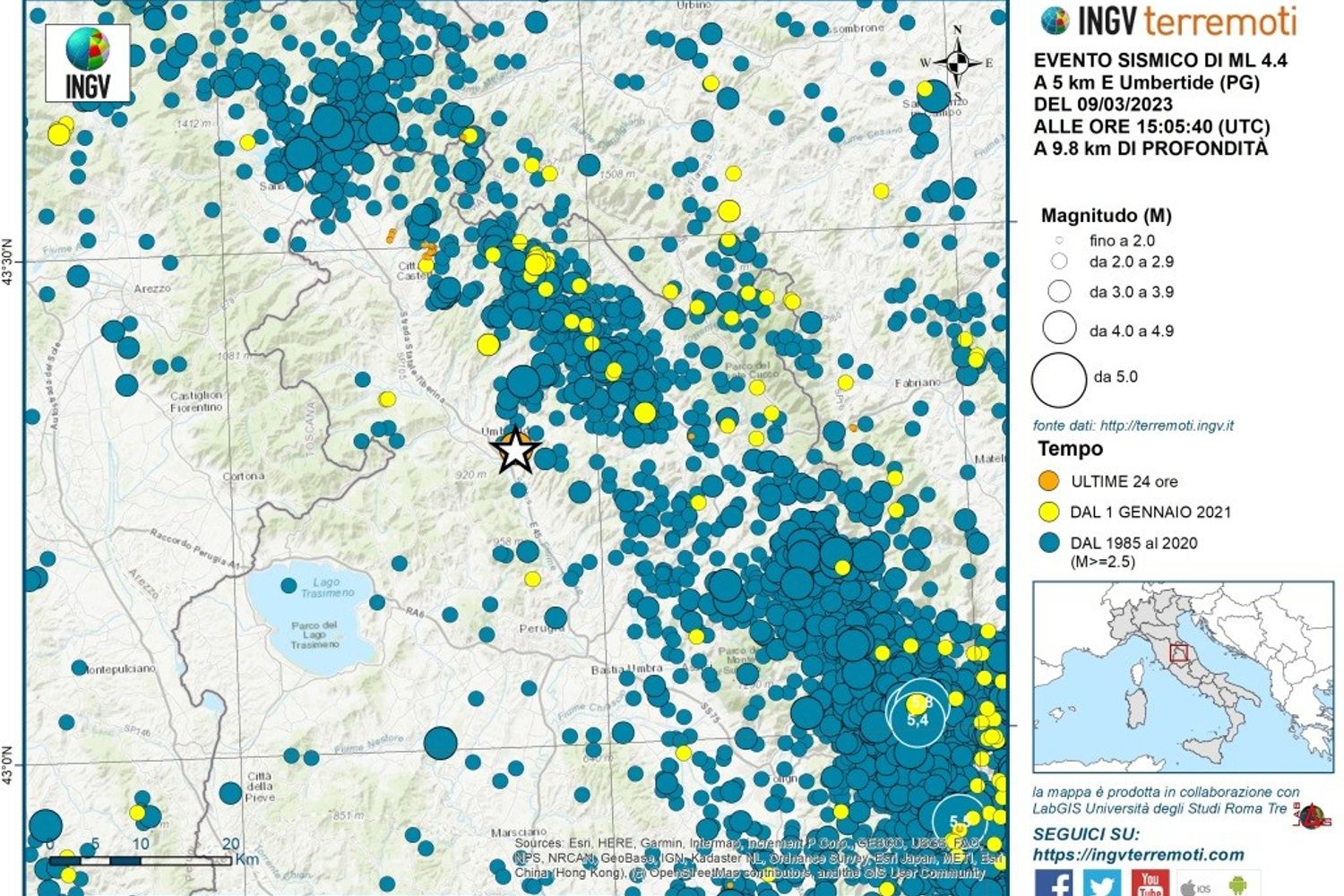 L'area del terremoto elaborata da INGV