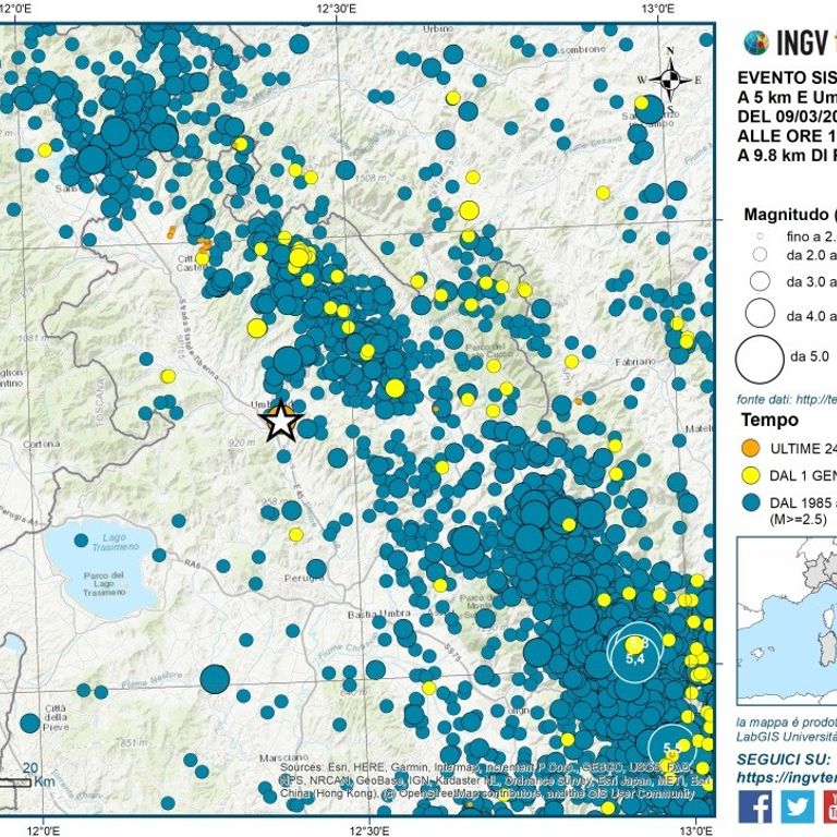 L'area del terremoto elaborata da INGV