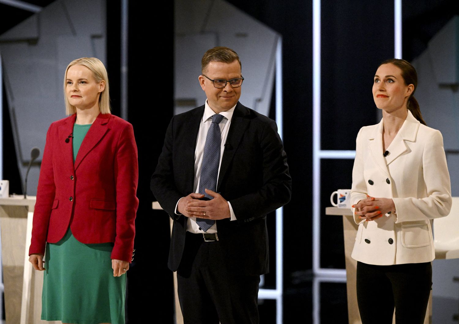 Da sinistra: la leader del Partito Finlandese,  Riikka Purra;&nbsp;Petteri Orpo del Partito della coalizione nazionale; la premier uscente, Sanna Marin &nbsp;