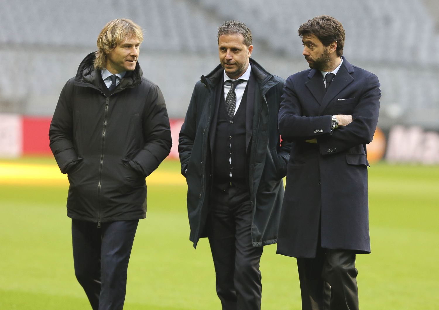 Pavel Nedved, vicepresidente Juventus, Andrea Agnelli, Presidente della Juventus, e Fabio Paratici Direttore sportivo Juventus