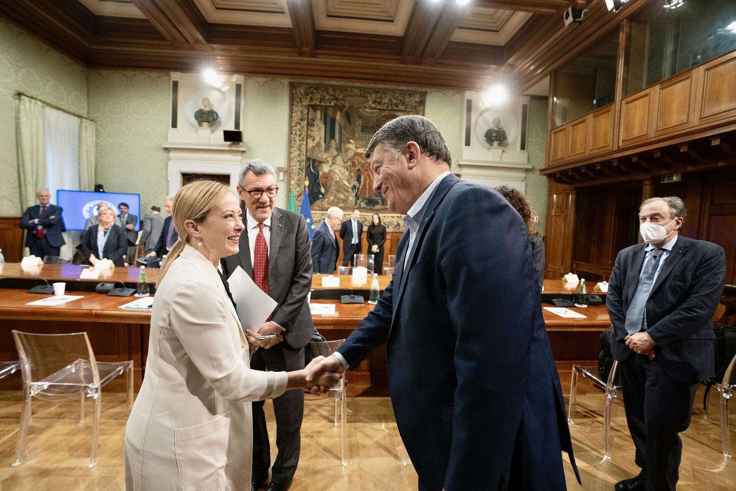 Meloni riceve i leader di Cgil, Cisl e Uil