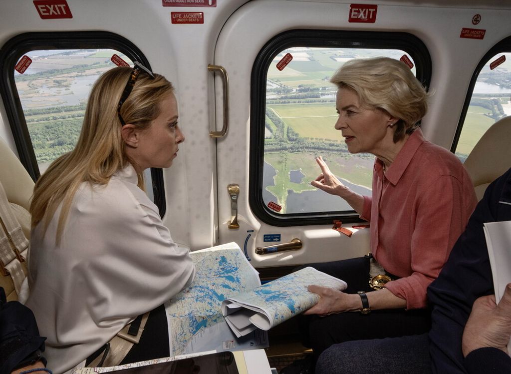 Giorgia Meloni e Ursula von der Leyen sorvolano le aree alluvionate dell'Emilia Romagna