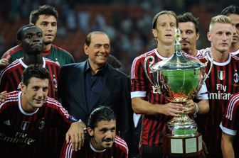 Silvio Berlusconi con il Milan, dopo aver vinto la partita Trophee Luigi Berlusconi AC Milan contro Juventus, 2-1, il 21 agosto 2011,&nbsp;