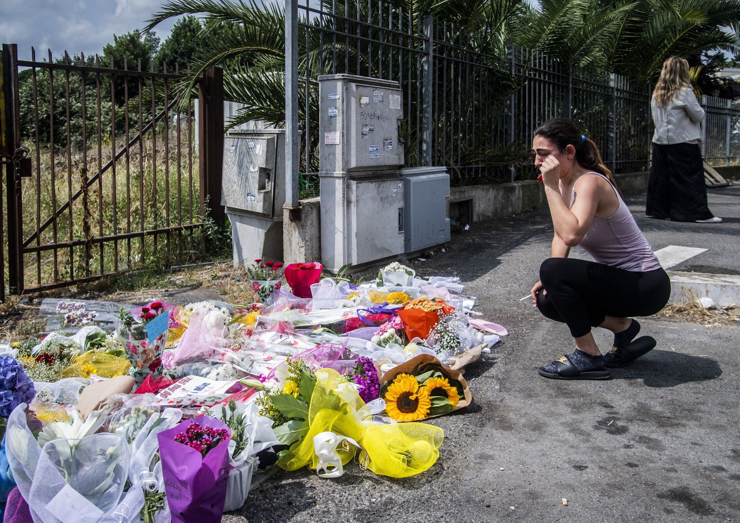 Fiori sul luogo del femminicidio di Primavalle