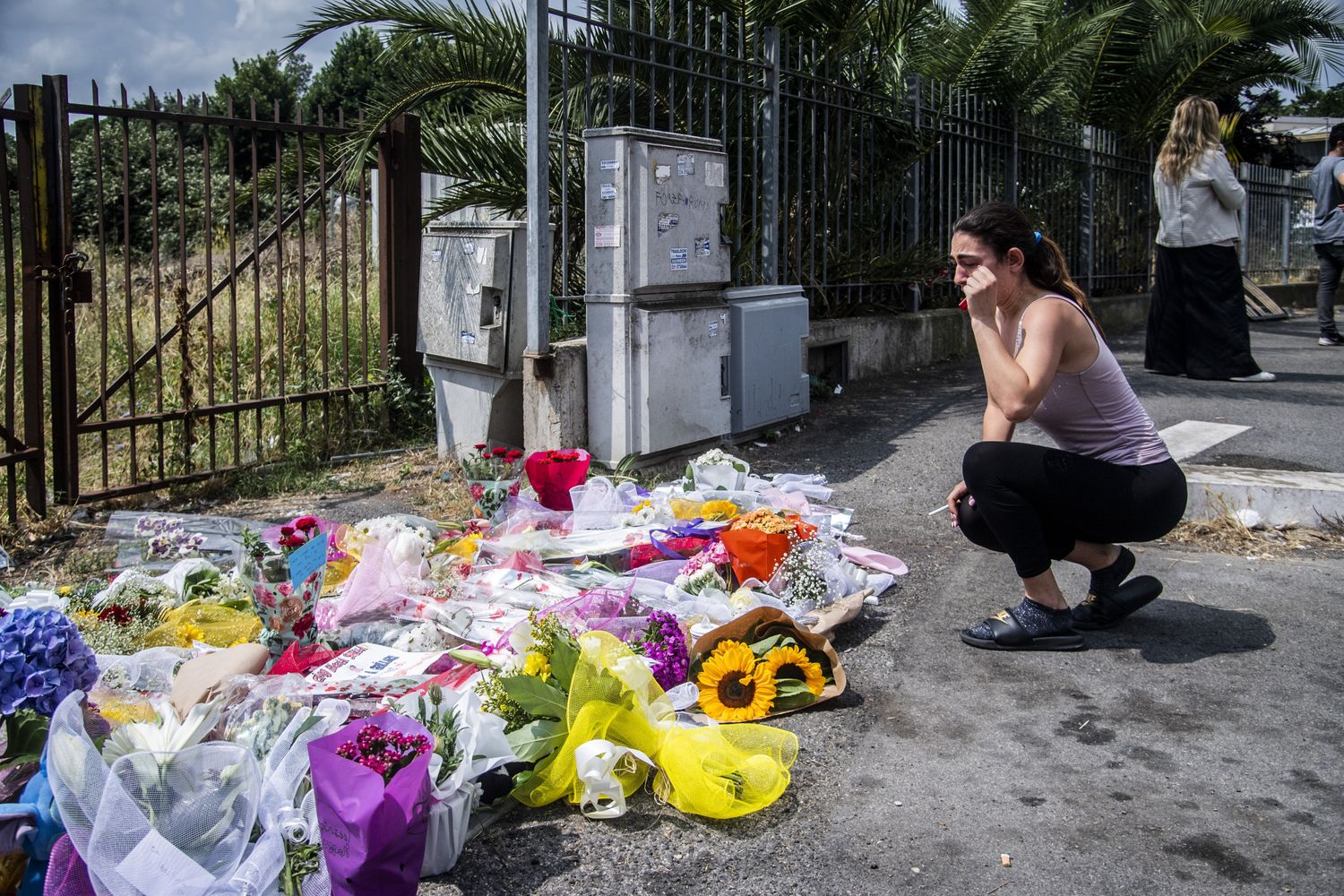 Fiori sul luogo del femminicidio di Primavalle