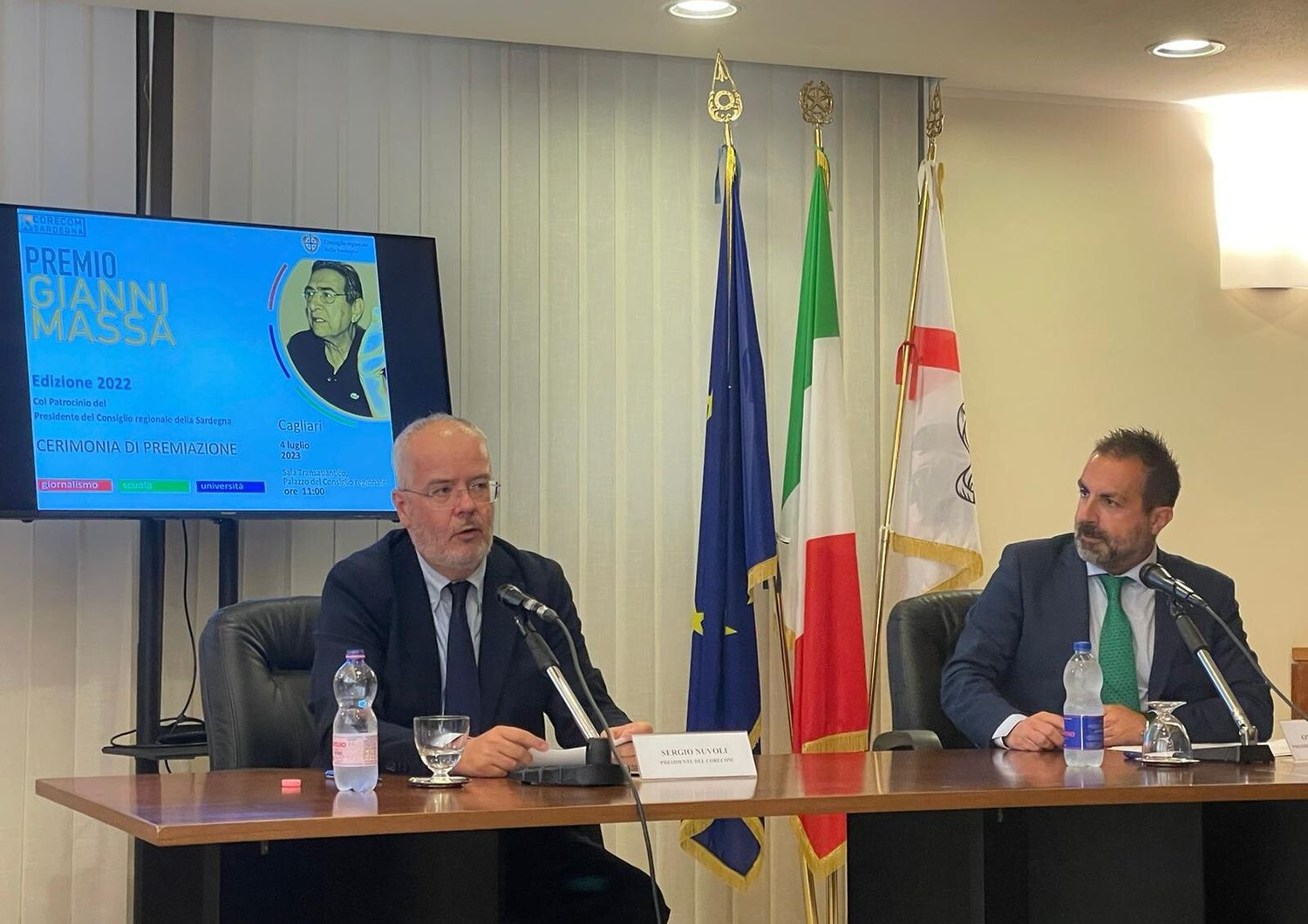 Il presidente del Corecom Sardegna, Sergio Nuvoli, e quello del Consiglio regionale, Michele Pais&nbsp;
