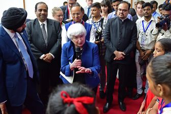 La segretaria al Tesoro degli Stati Uniti, Janet Yellen, in India