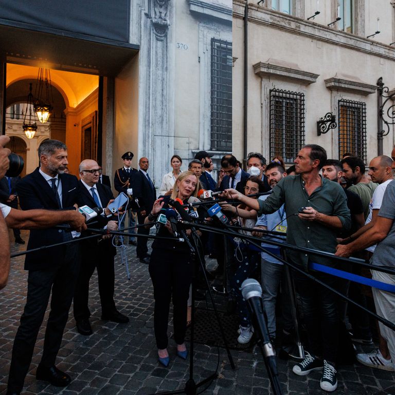 Giorgia Meloni al termine del vertice sul salario minimo&nbsp;