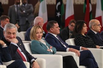 Il primo ministro libico, Abdulhamid Dbeibah conn Giorgia Meloni in occasione della visita in Libia della premier italiana&nbsp;