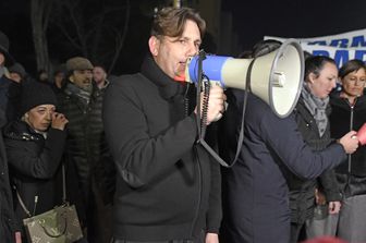 Don Coluccia durante una Marcia per la Legalit&agrave;