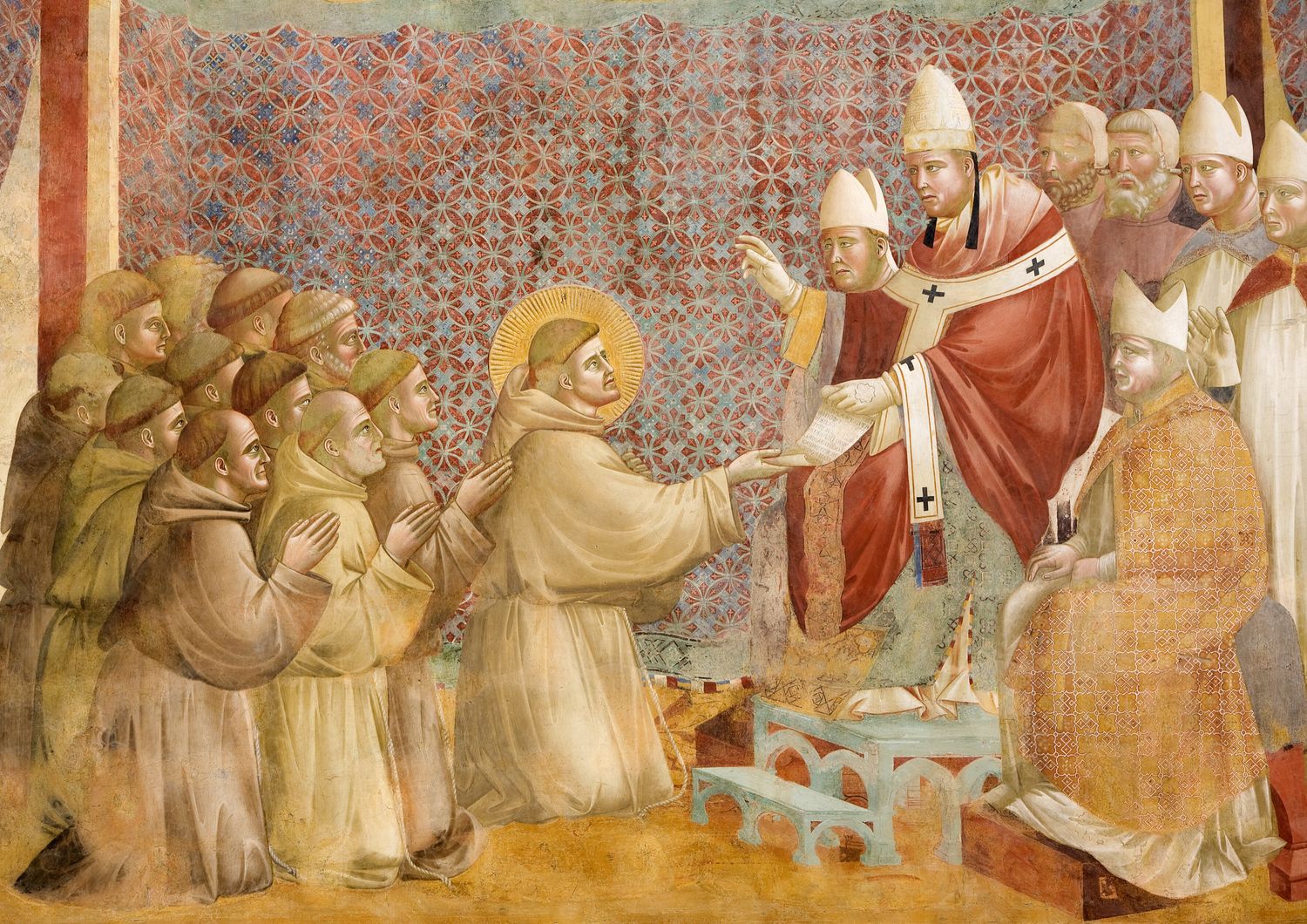 Un dipinto raffigurante San Francesco nella basilica di Assisi dedicata al santo