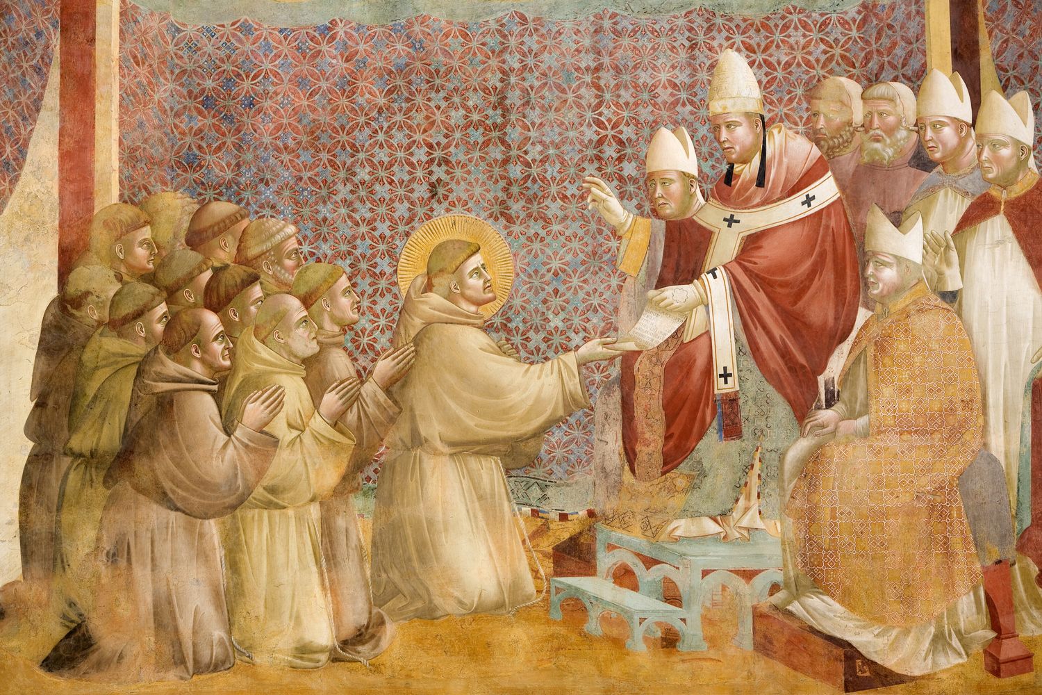 Un dipinto raffigurante San Francesco nella basilica di Assisi dedicata al santo