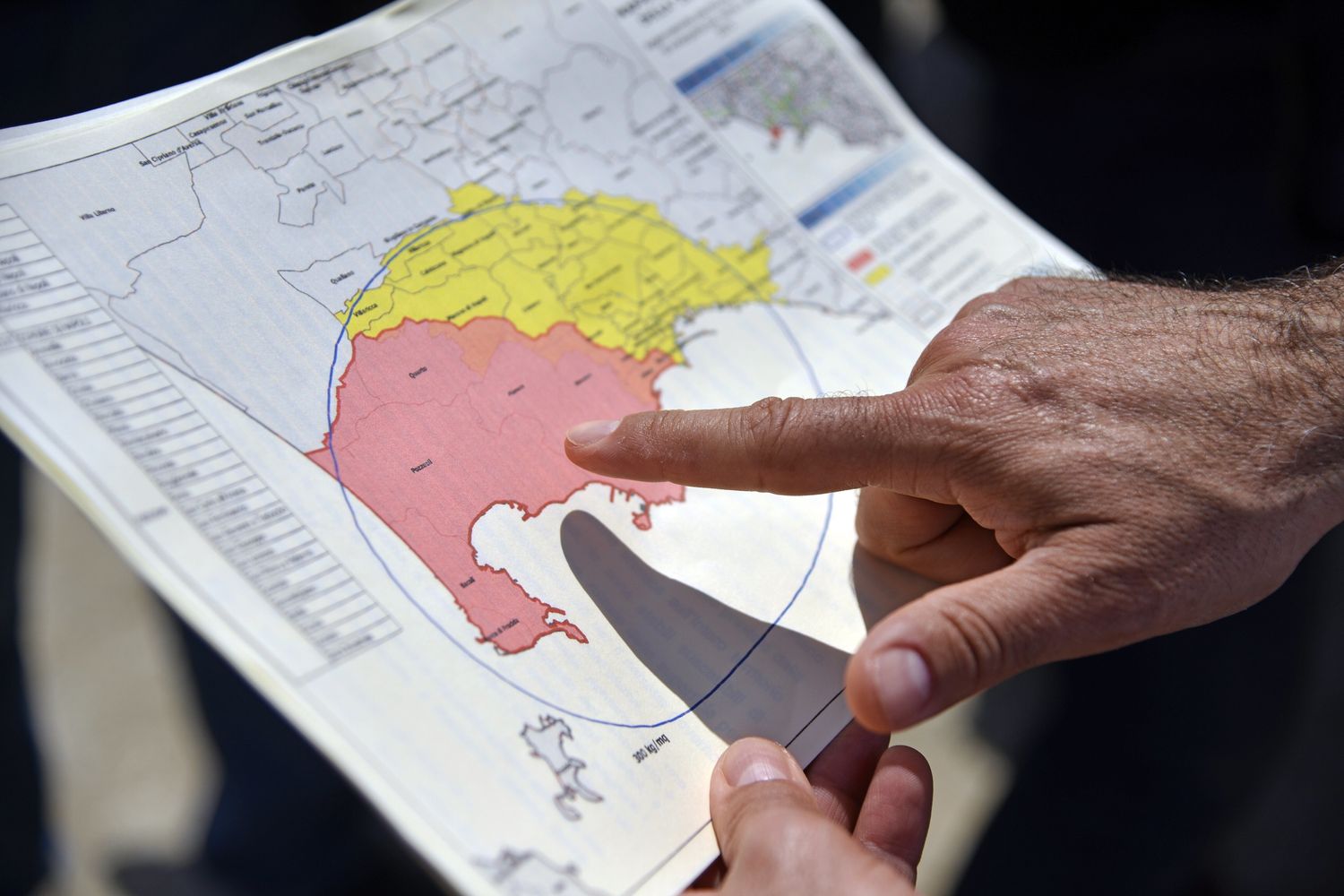 Mappa delle zone a rischio dei Campi Flegrei&nbsp;