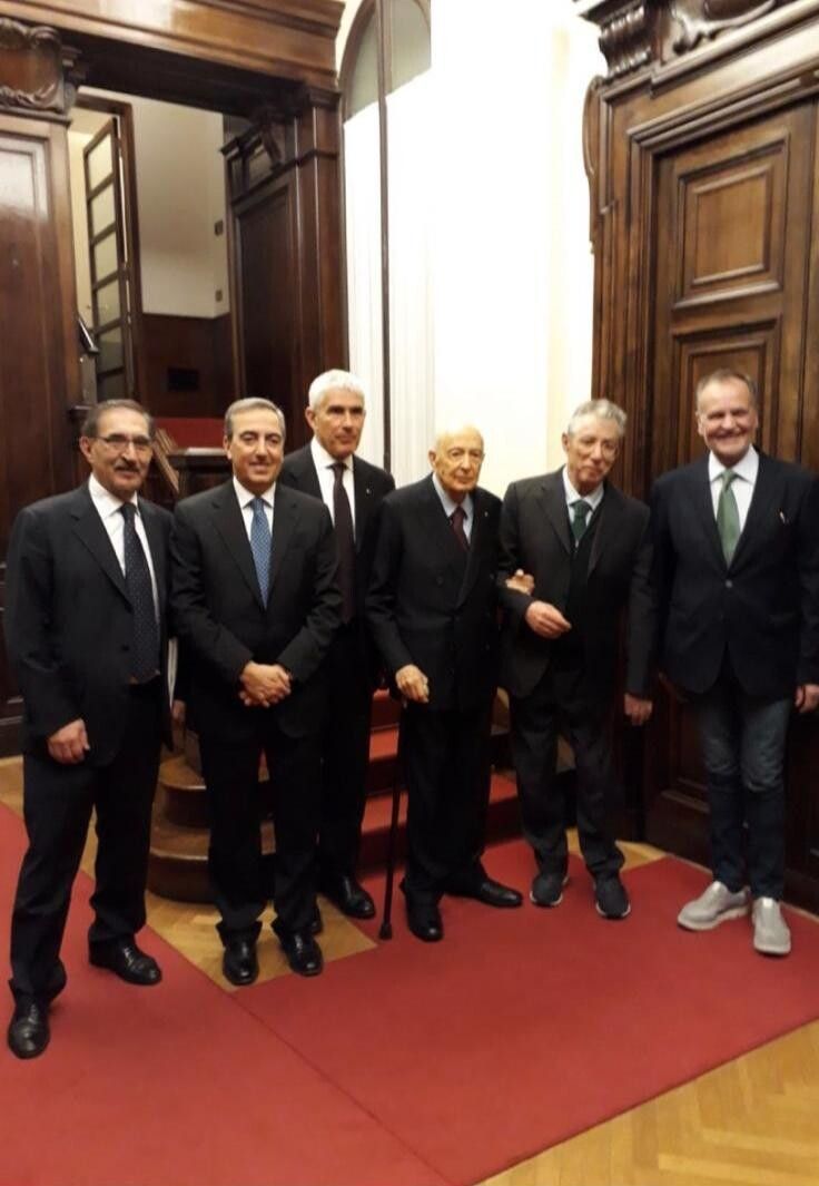 23 marzo 2018, Napolitano presiede la prima seduta del Senato della XVIII legislatura e incontra La Russa, Gasparri, Casini, Bossi e Calderoli