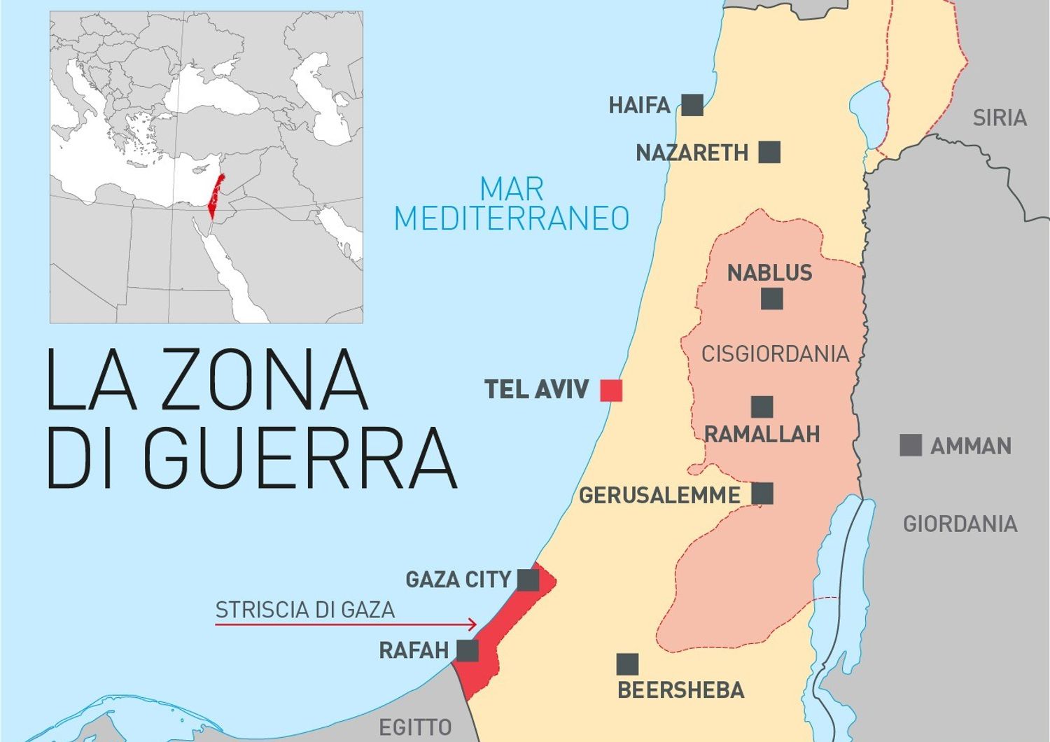 mappa israele palestina striscia gaza cisgiordania guerra