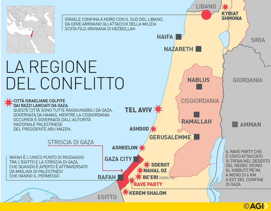 Dal valico di Rafah al kibbutz di Be'eri, la mappa del conflitto