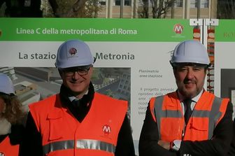 Visita al cantiere Metro C Porta Metronia, Roberto Gualtieri e Matteo Salvini