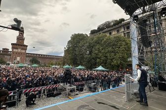 Salvini a largo Cairoli di Milano per la manifestazioe pro Israele