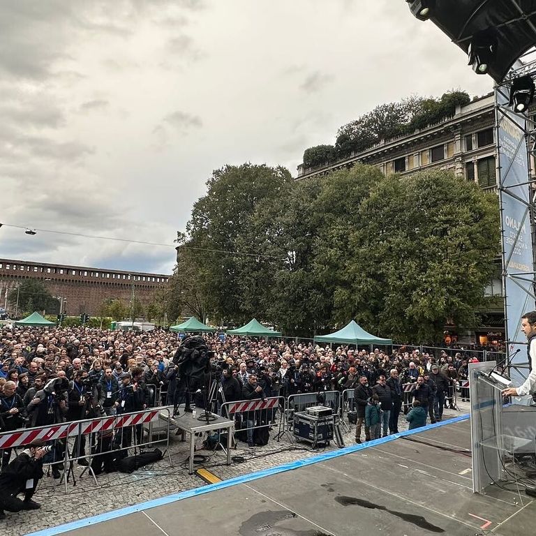 Salvini a largo Cairoli di Milano per la manifestazioe pro Israele