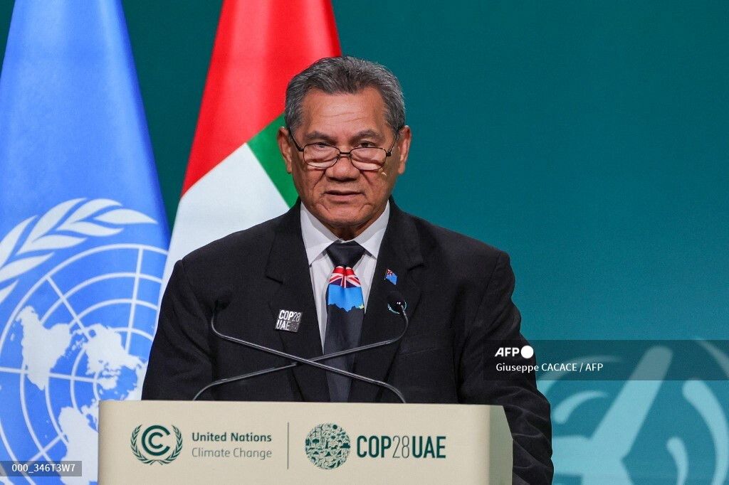 Il premier di Tuvalu, Kausea Natano,&nbsp; alla Cop 28 di Dubai, dicembre 2023