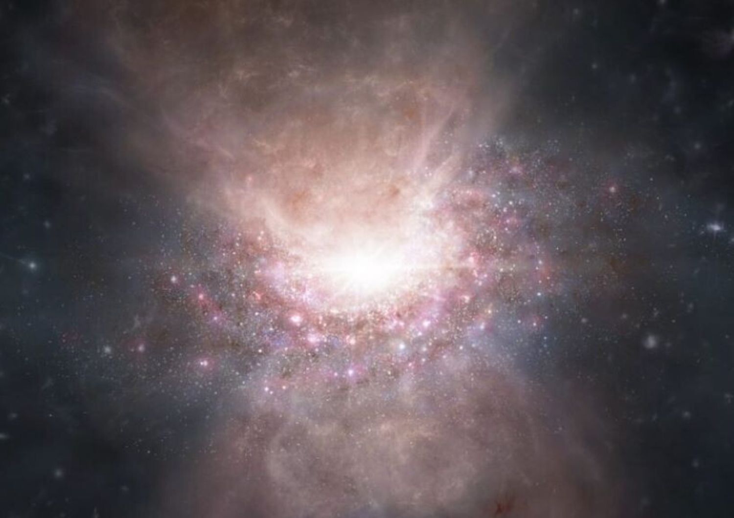 Rappresentazione artistica di un deflusso di gas molecolare dal quasar