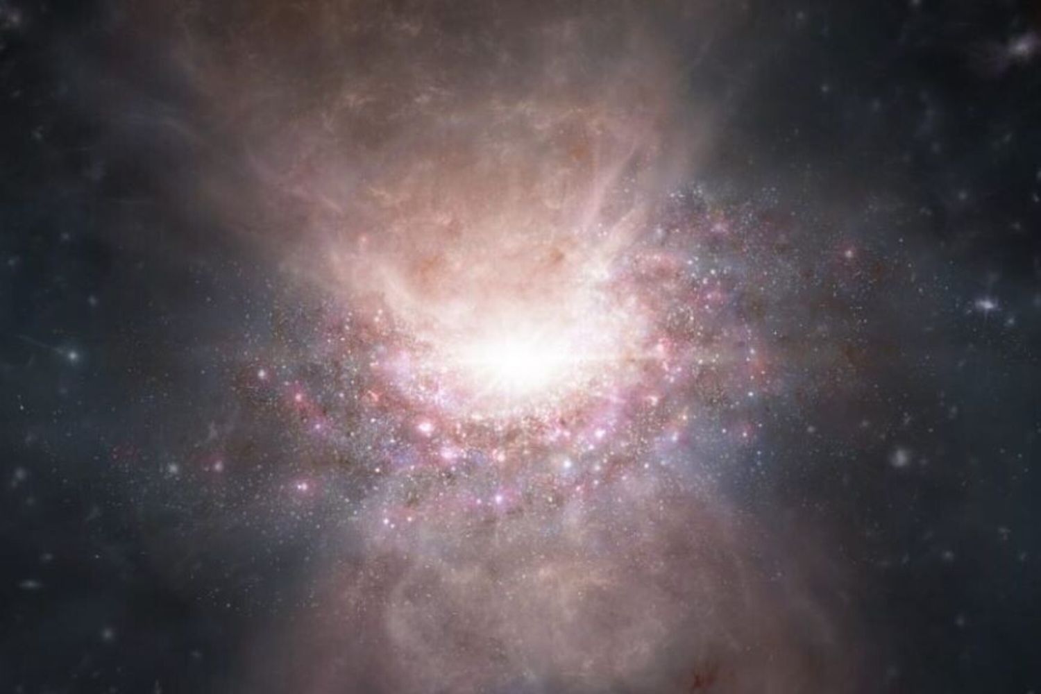 Rappresentazione artistica di un deflusso di gas molecolare dal quasar