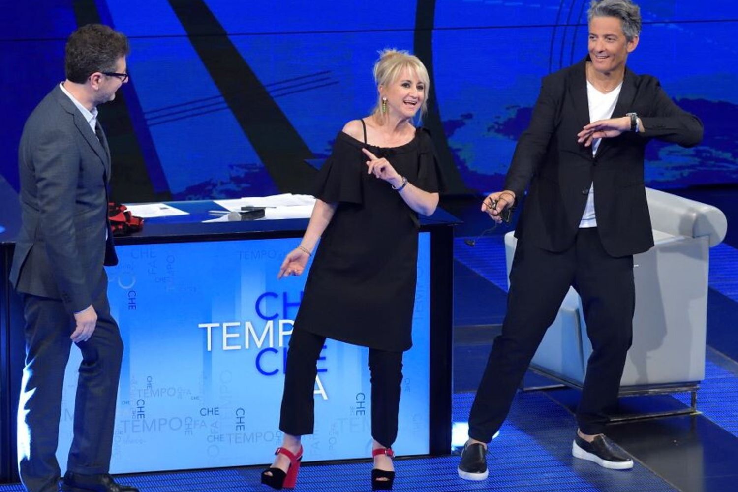 04/06/2017, Milano, ultima puntata di Che tempo che fa. Nella foto Fabio Fazio, Luciana Littizzetto e Rosario Fiorello