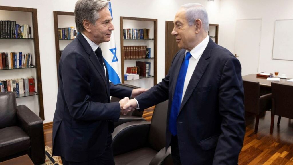 09/01/2024 Tel Aviv, il segretario di Stato USA Antony Blinken viene ricevuto dal premier israeliano Benjamin Netanyahu