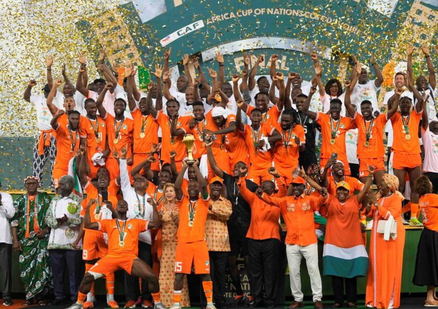 La squadra della Costa d'Avorio festeggia la conquista della Coppa d'Africa 2024