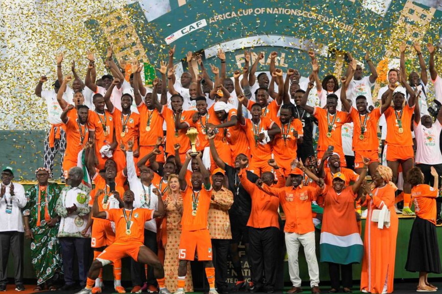 La squadra della Costa d'Avorio festeggia la conquista della Coppa d'Africa 2024