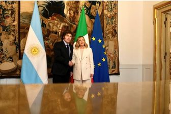 Il presidente dell'Argentina Javier Milei e la premier Giorgia Meloni a Palazzo Chigi