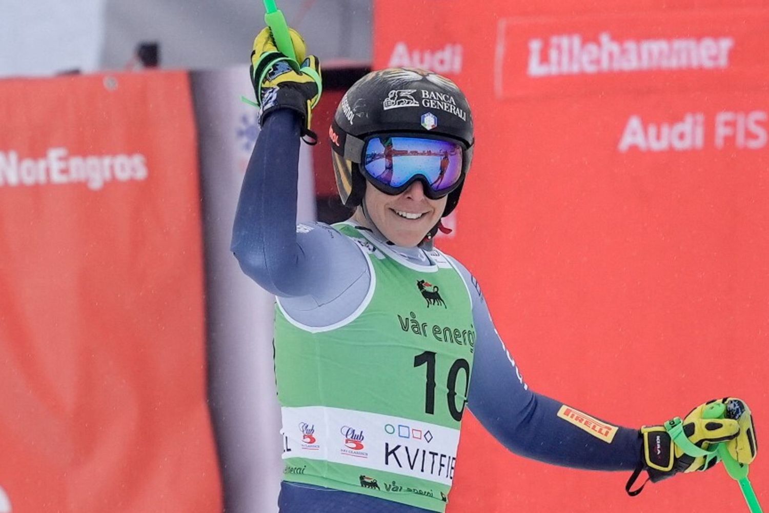 Federica Brignone dopo la vittoria nel supergigante a Kvitfjell