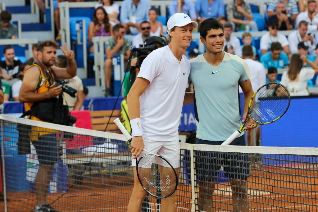 31/07/2022 Umago, ATP Plava Laguna Croatia Open 2022. Alcaraz e Sinner in posa prima della finale poi vinta dall'azzurro