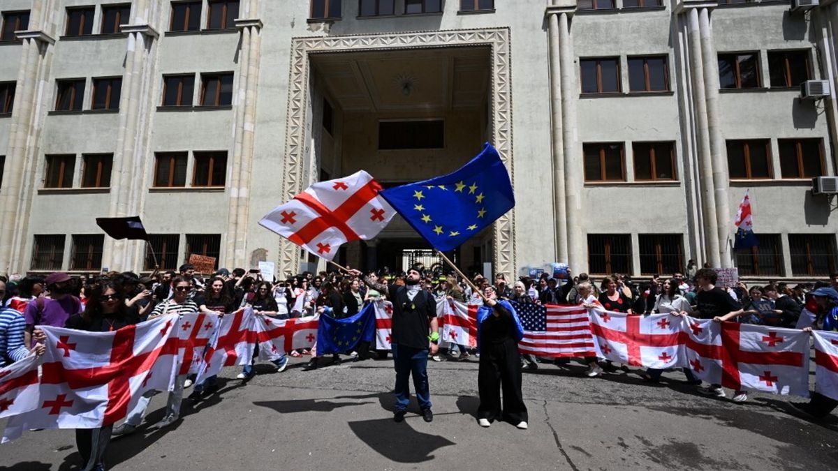 Proteste fuori dal parlamento di Tbilisi