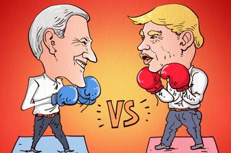 Una caricatura cinese di Biden e Trump