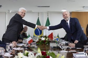 Le Président de la République Sergio Mattarella à Brasilia   lors de ses entretiens avec le Président de la République fédérative du Brésil Luiz Inácio Lula da Silva, et leurs délégations respectives.