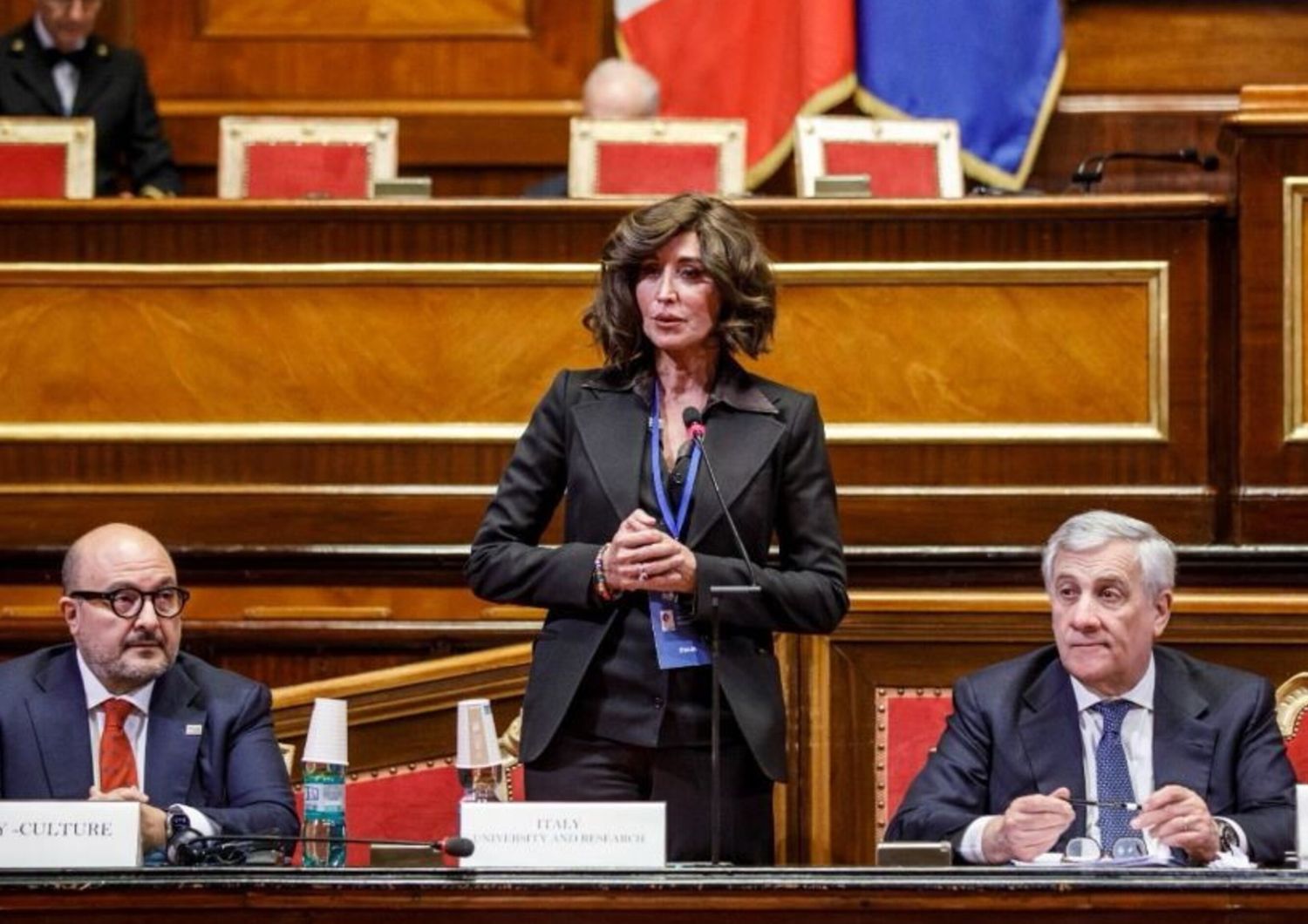 La Ministre de l'Université et de la Recherche, Anna Maria Bernini, à la session consacrée à la formation professionnelle et à la promotion culturelle du Sommet Italie-Afrique, en janvier 2024