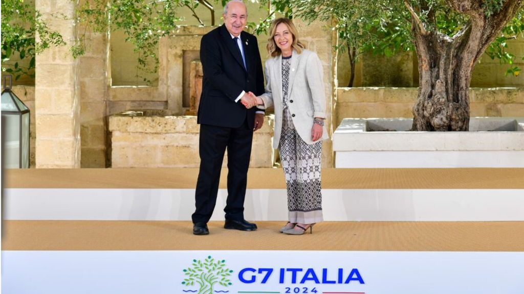 Rencontre bilatérale entre le premier ministre italien Giorgia Meloni et le président algérien Abdelmajid  Tebboune au G7 de juin dernier.